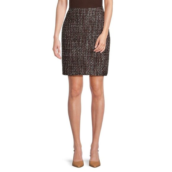 Calvin Klein Women's Tweed Mini Pencil Skirt burgundy Black Size 10 MSRP $89 - Picture 6 of 6